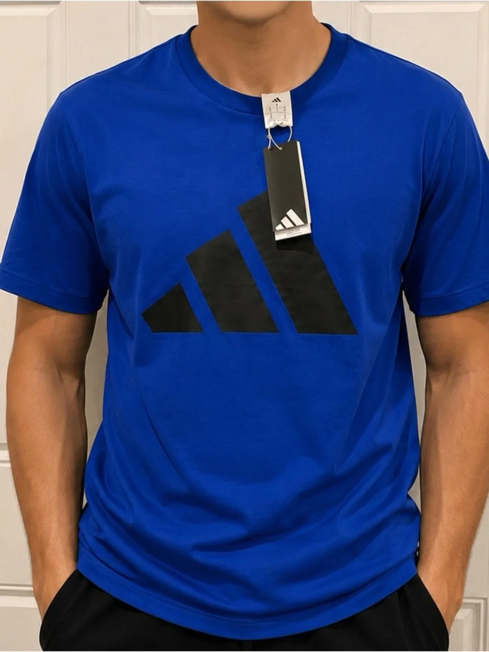 adidas Royal Blue Short-Sleeve Logo Tee with Black Graphic